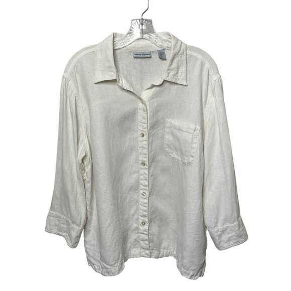 Valerie Stevens Casual Linen Button Up Long Sleeve Collared Shirt Women’s Sz XL - Picture 1 of 8